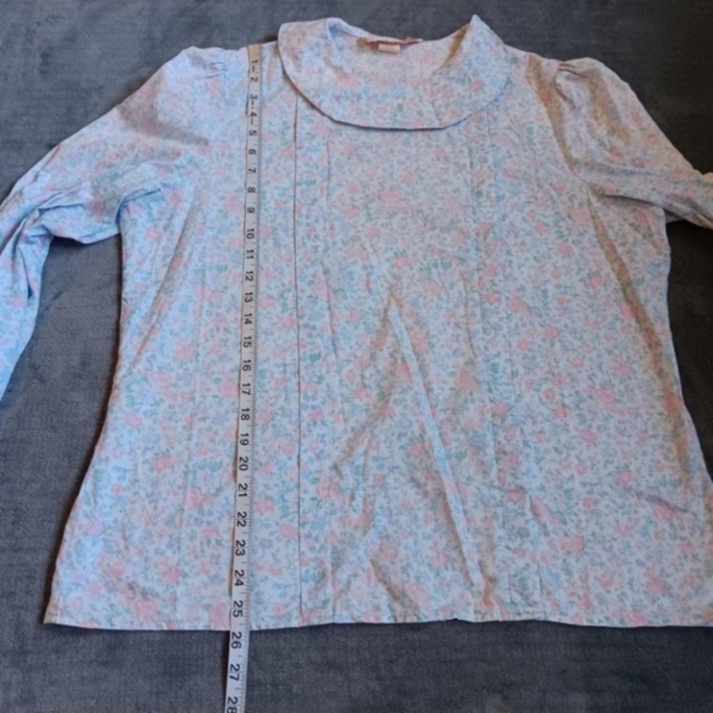 Vintage Floral Pleated Prairie Cottagecore Blouse Approx Size XL, Pink Blue - Picture 6 of 8